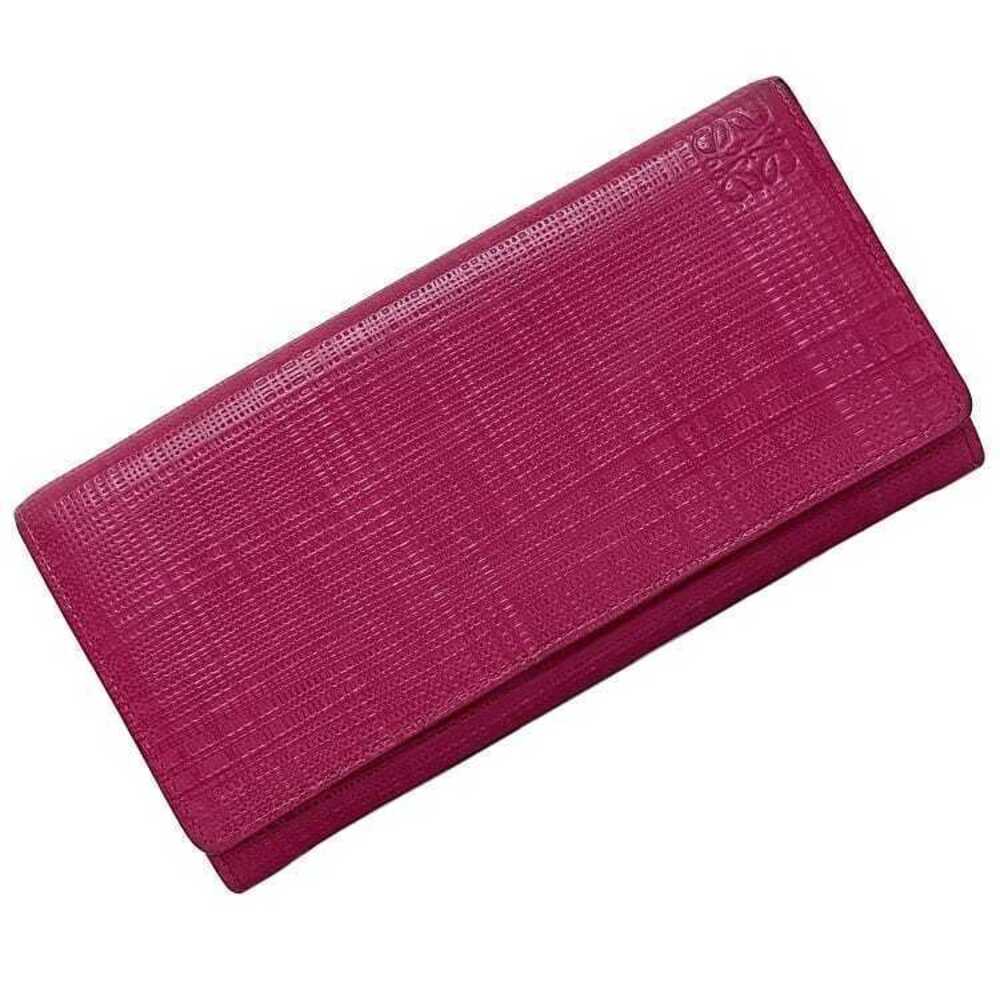 Loewe Bifold Long Wallet Leather Flap Snap Closure Exterior Pocket Pink Gold